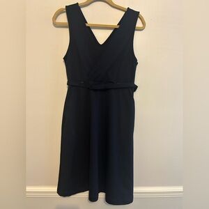 Rope Picnic Navy Blue Stretch V Neck Belted Dress Sz 38 M Medium Japanese Brand